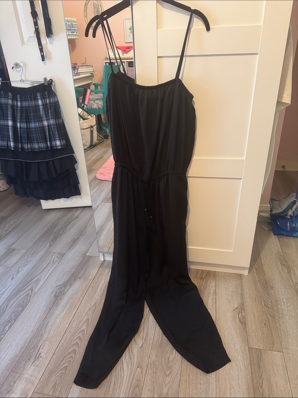 J. Crew Black Spaghetti-Strap Jumpsuit with Drawstring Waist and pockets